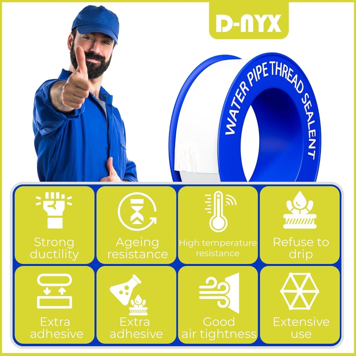 D-NYX Teflon Tape 4 Rolls 1/2 Inch(W) X 520 Inches(L) Teflon Duct Sealant Tape for Shower Head, Plumbing Thread Tapes, Water Pipe Sealing Plumbers PTFE Thread Seal, Pipe Dope Plumbers Accessories