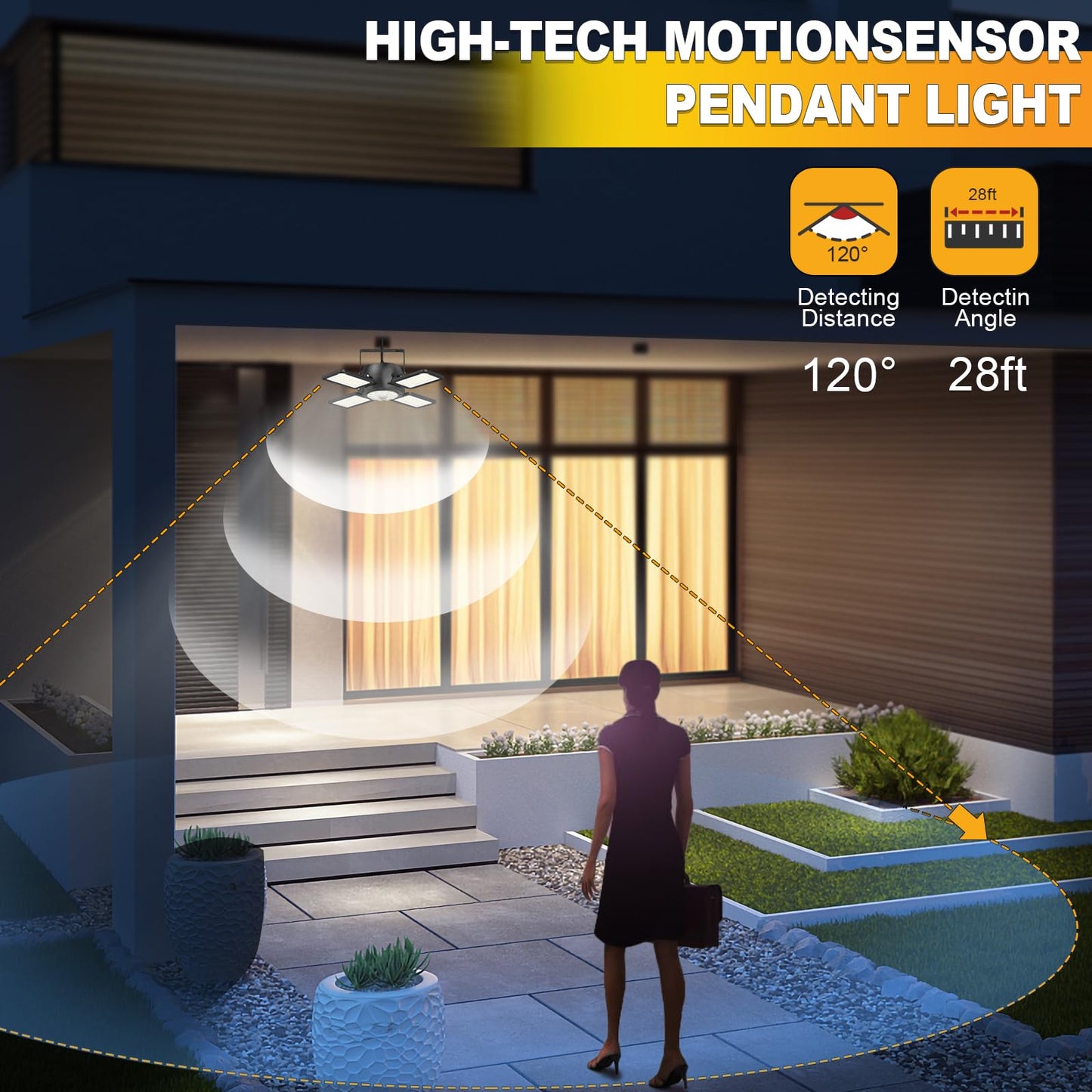 Latband Solar Shed Light 1200LM Motion Sensor 4-in-1 Pendant Light 2 Pack Black - Model A04, IP65 Waterproof, Remote Control, 5 Modes