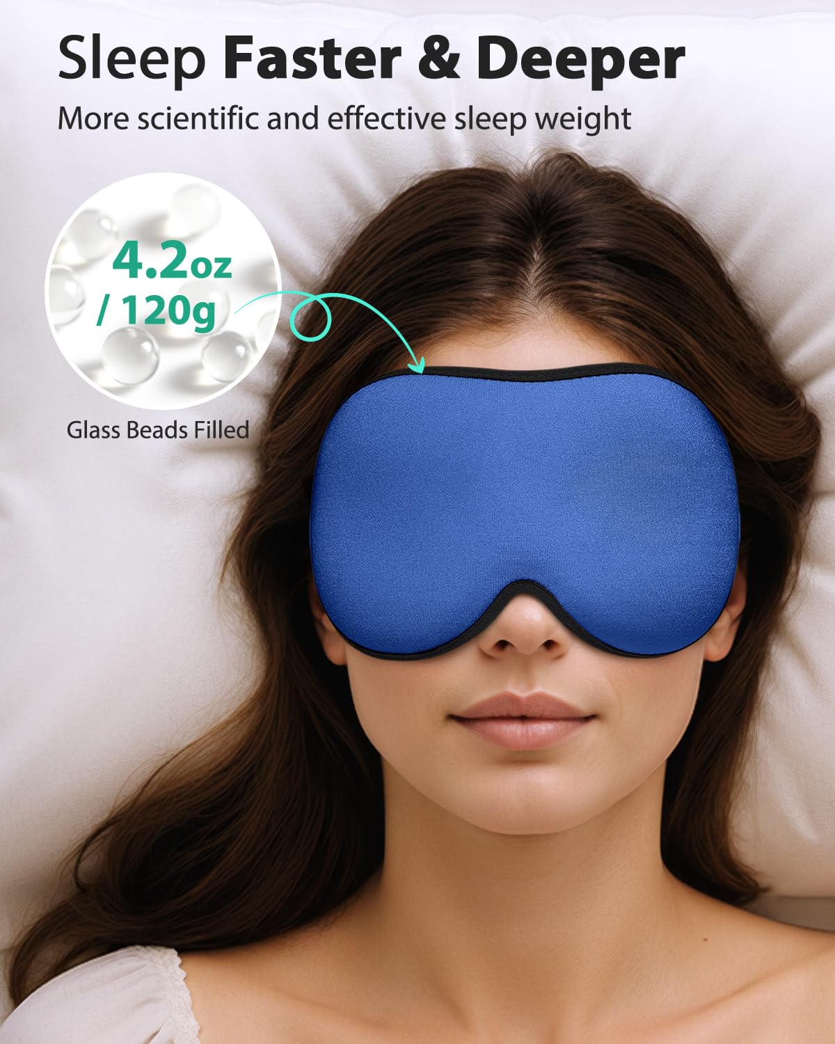 MABAO Weighted Sleep Mask - 100% Blackout Eye Mask for Sleeping for Women Men, 3D Contoured for Lash Extension, Zero Eye Pressure Memory Foam Cover, Soft Gentle Pressure Blindfold for Travel - Blue