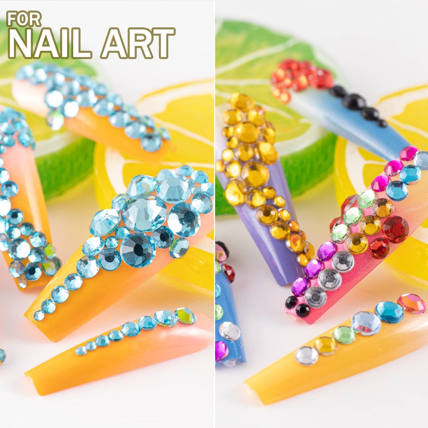 Two Packs of Flatback Rhinestones 4520 Pcs Colorful Nail Art Rhinestones Flatback Crystal Colorful+Lake Blue Rhinestone with Pic