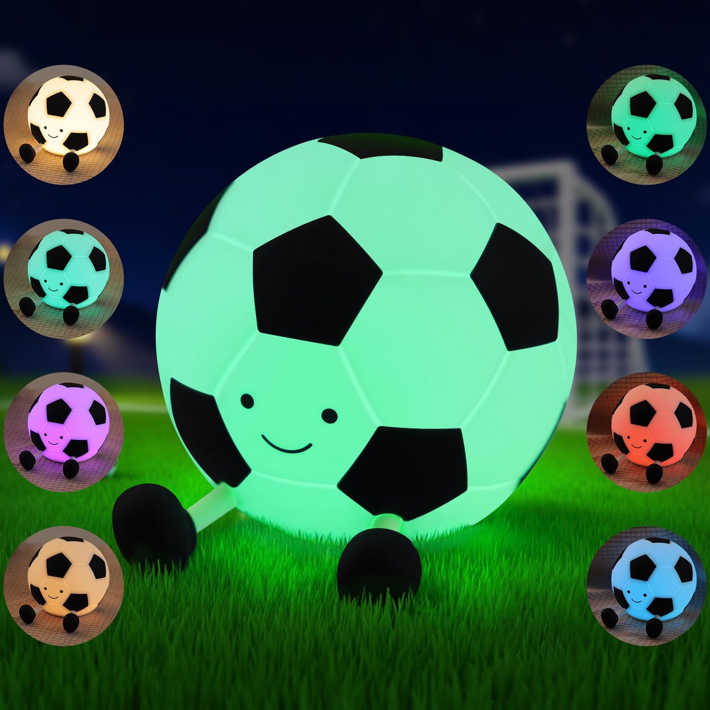 YISUN Soccer Silicone Night Light for Kid, Rechargeable Night Lights with 7 Colors & Timer, Cute Squishy Lamp for Boys Girls Chr