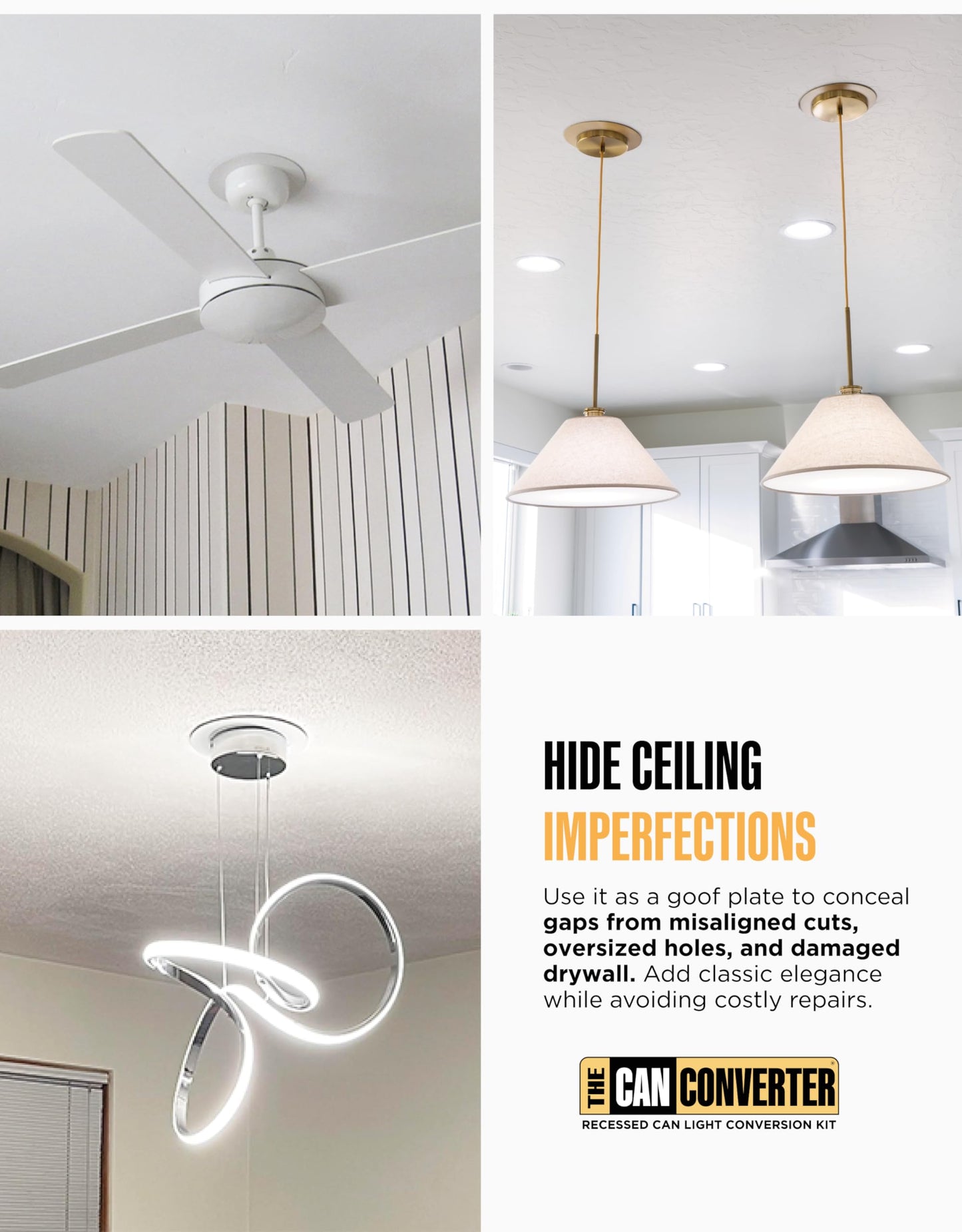 The Can Converter Ceiling Medallion for Recessed Can Light – Home Improvement Decorative Steel Flat Goof Ring & Cover Plate for 5" & 6" Cans, Small Ceiling Medallion for Chandeliers, Satin Nickel
