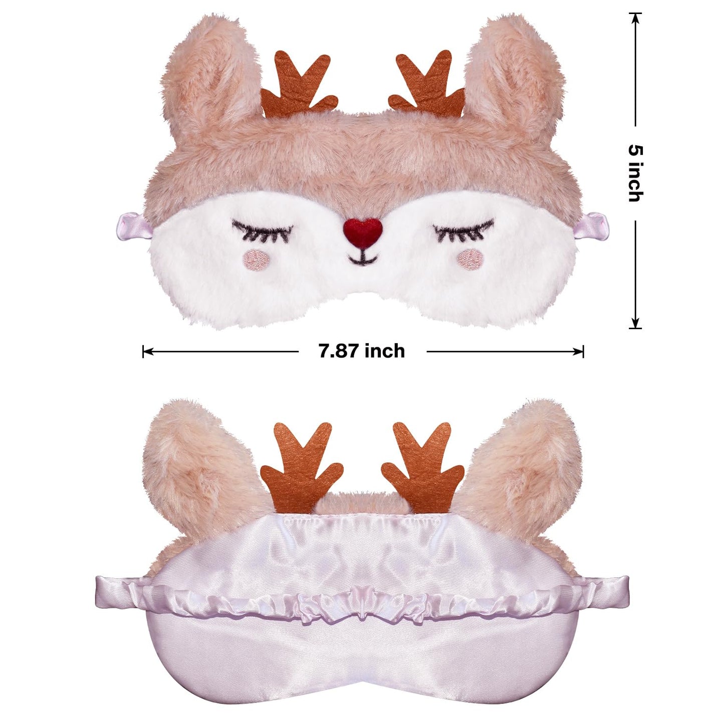 FUNAUPGO Christmas Reindeer Sleeping Mask Eye Mask Cute Animal Rudolph Sleep Mask Soft Plush Blindfold Funny Eye Cover Eyeshade for Kids Adults Girls Boys Women Men (Reindeer, White)