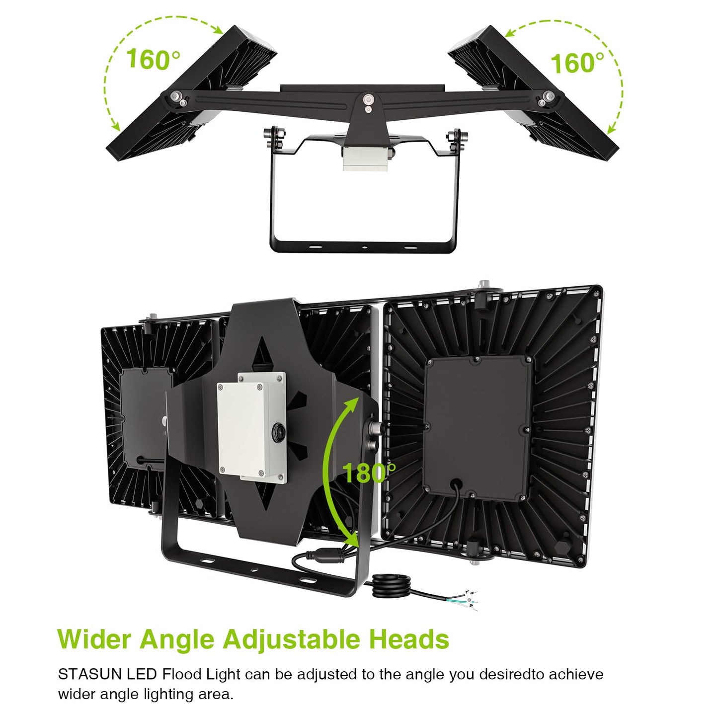 STASUN LED Flood Light - 900W, 90000lm, 6000K, IP66 Waterproof, Black, Model 21037