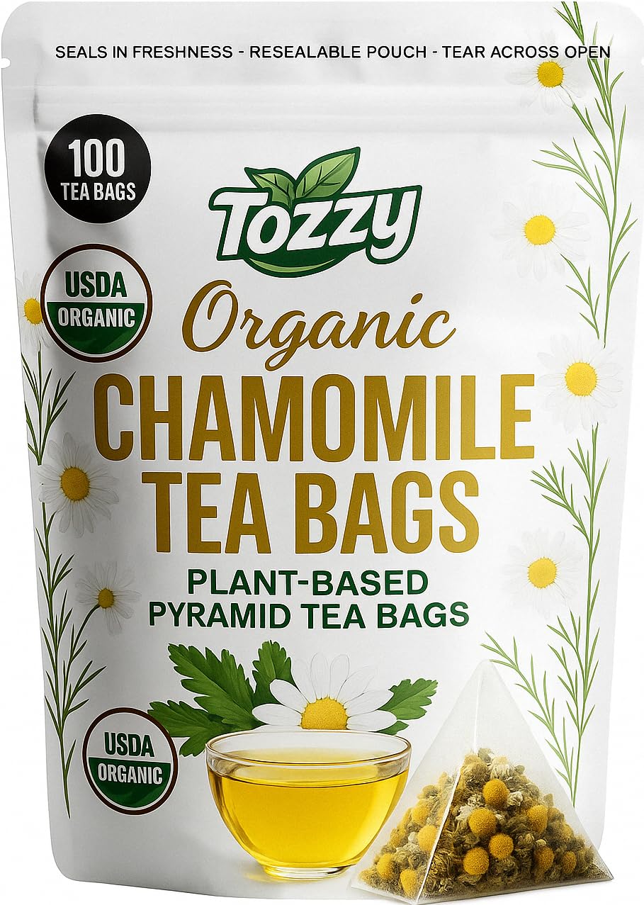 Tozzy Organic Chamomile Tea - 100 Count Plant-Based Pyramid Tea Bags