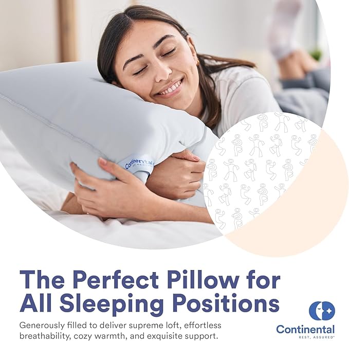 Continental Bedding Medium Standard Pack of 1 100% White Down Pillows 20oz 550FP Hotel Down Pillows for Supporting Back Side and Stomach Sleepers