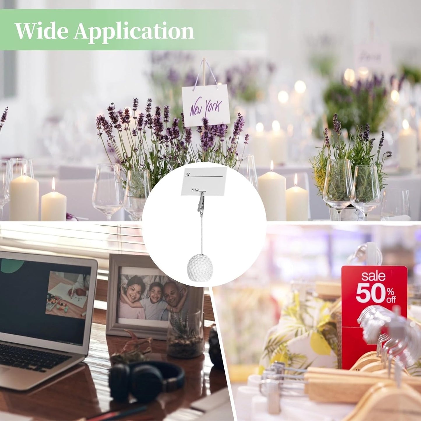 12 Pcs Resin Golf Ball Memo Clips, Alligator Clip Holders for Cards, Notes, Photos, Wedding and Office Table Stands