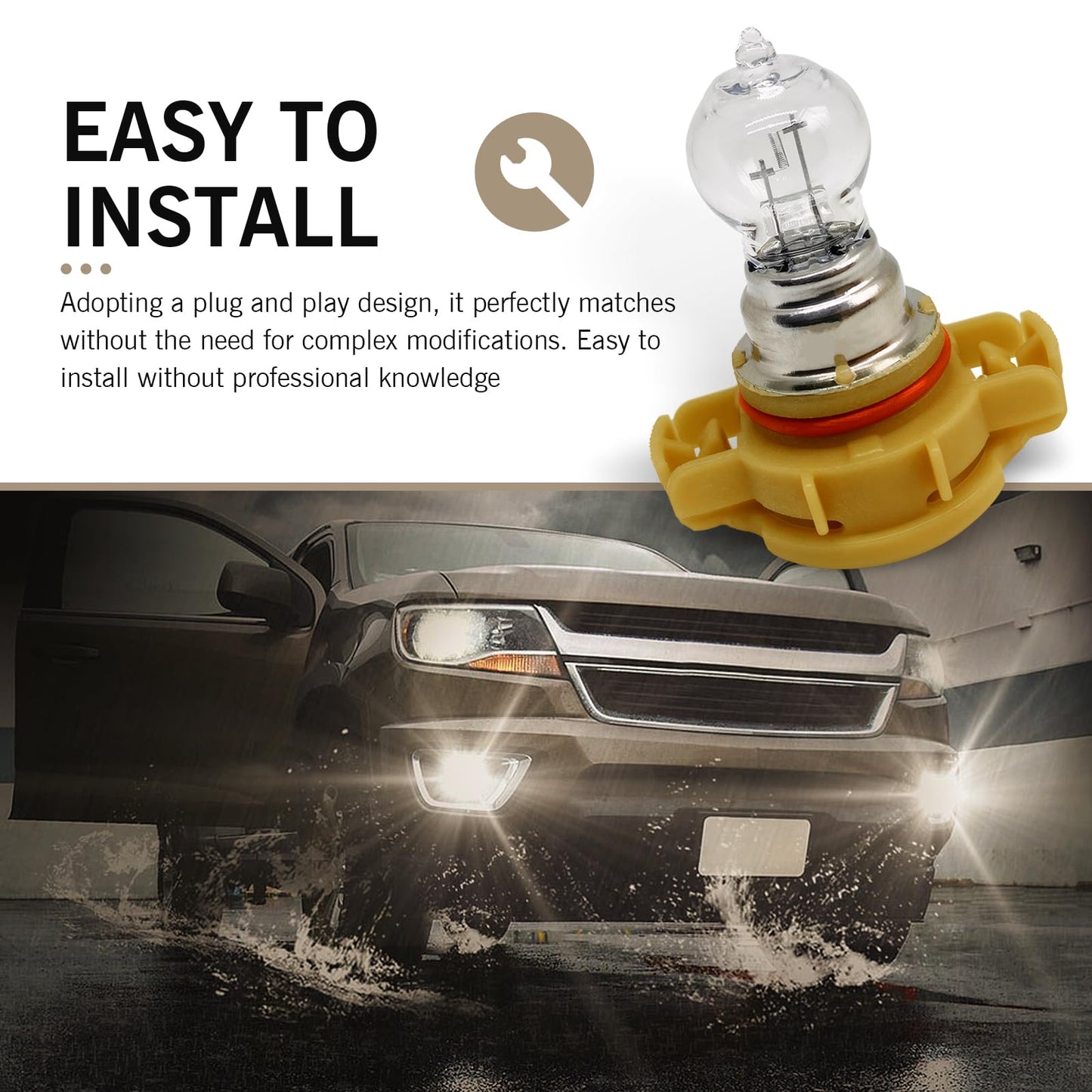 Downhill Psx24W Fog Light Bulbs 12V 24W 3500K Ultra-Bright Shock-Proof Quartz Glass Daytime Running Light Plug And Play Multi-Functional Cars Lighting Replacement (Warm White Light)
