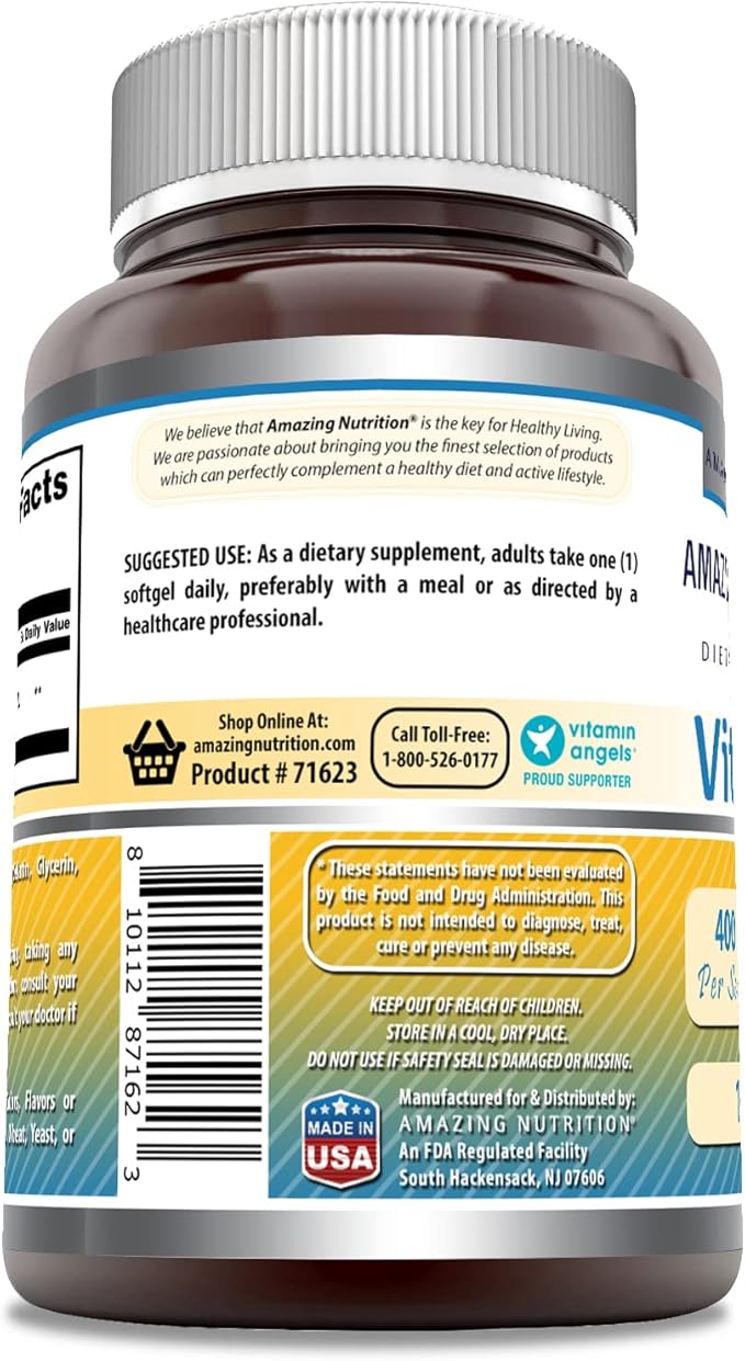 Amazing Formulas Vitamin E 400 IU Per Serving Supplement | Non-GMO | Gluten Free (100 Softgels)