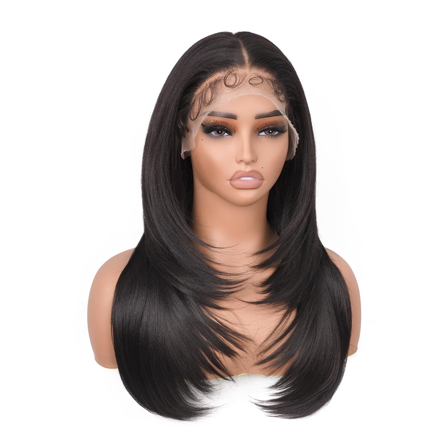 Natural Black Lace Front Wigs Wear and Go Glueless Wig, Pre Plucked Pre Cut Wigs for Beginners Layered Straight Synthetic Lace F