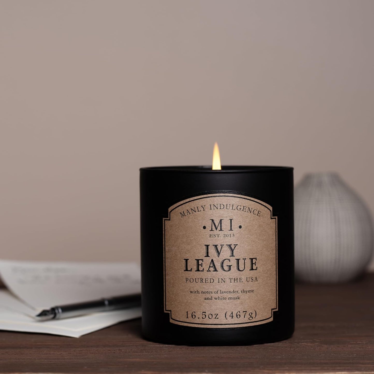 Manly Indulgence Ivy League Scented Candles for Men, 16.5 oz Single Wick, Premium Soy Blend Wax, 60H Burn, Candles for Home Scented – Made in The USA