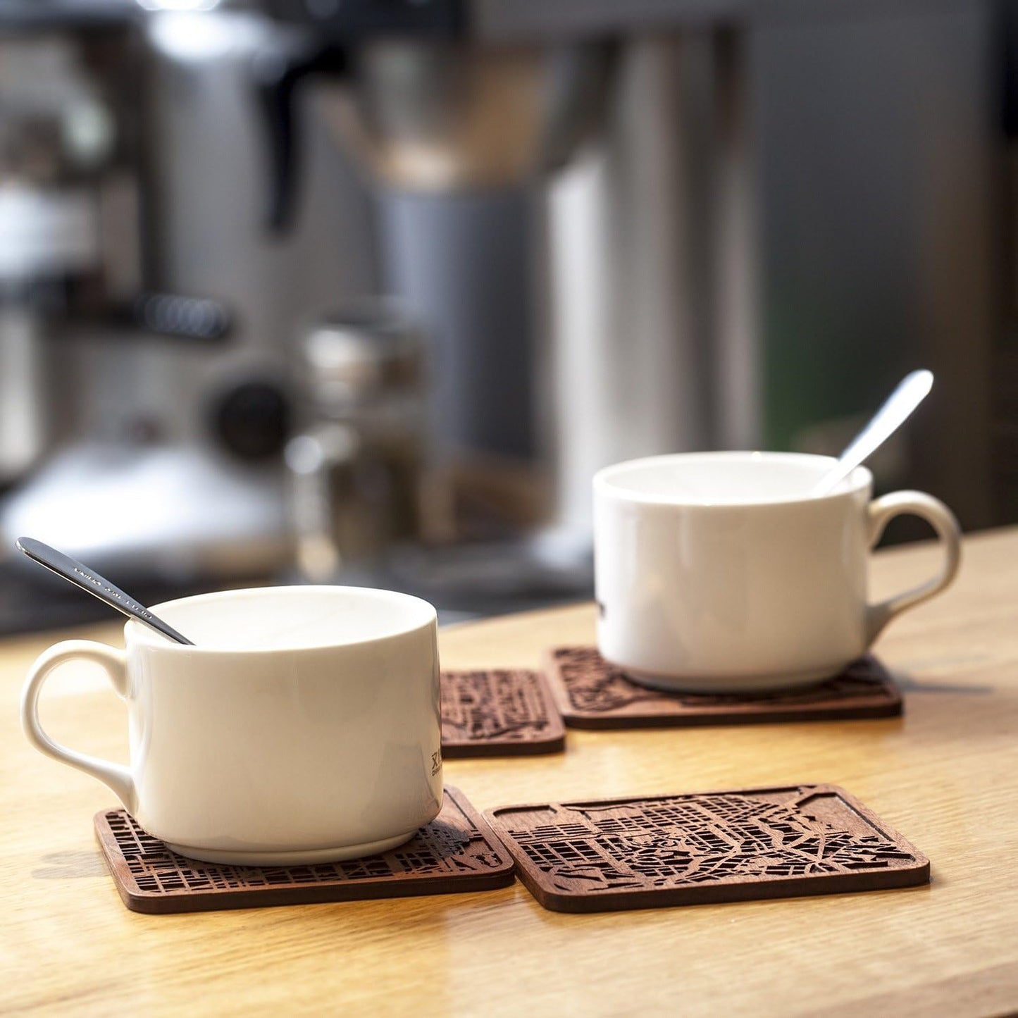 Athens Map Coaster by O3 Design Studio, Set Of 4, Sapele Wooden Coaster With City Map, Handmade