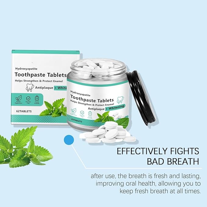 Chewable Whitening - Nano Hydroxyapatite Toothpaste for Sensitive Teeth & Antiplaque -, Natural Peppermint, Fluoride Free - Strengthen & Protect Enamel - Fresh Breath,62pcs