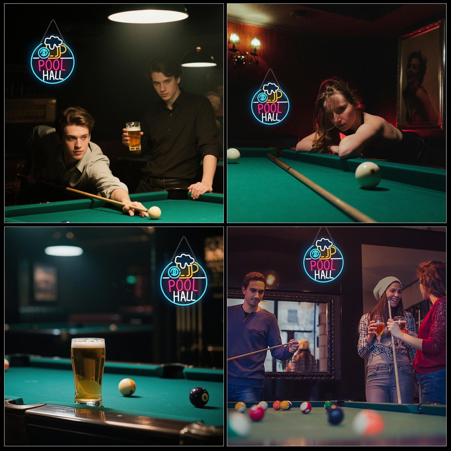 Horseneon Pool Hall malt-inspired Neon Sign Led Light Sign Wall Decor For Pool Hall Game Rooms Bars Basements & Man Caves Usb Powered Adjustable Brightness Billiards Themed Lighting