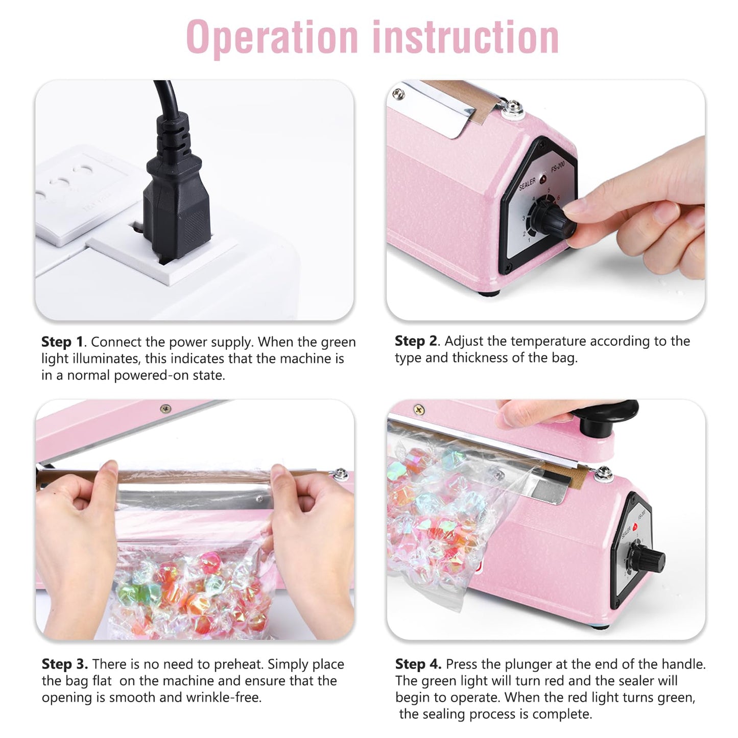 METRONIC Impulse Sealer 16 inch, Manual Heat Sealer Machine for Plastic Bags, Shrink Wrap Bag Sealers Heavy Duty Sealing Machine with Repair Kit (Pink)