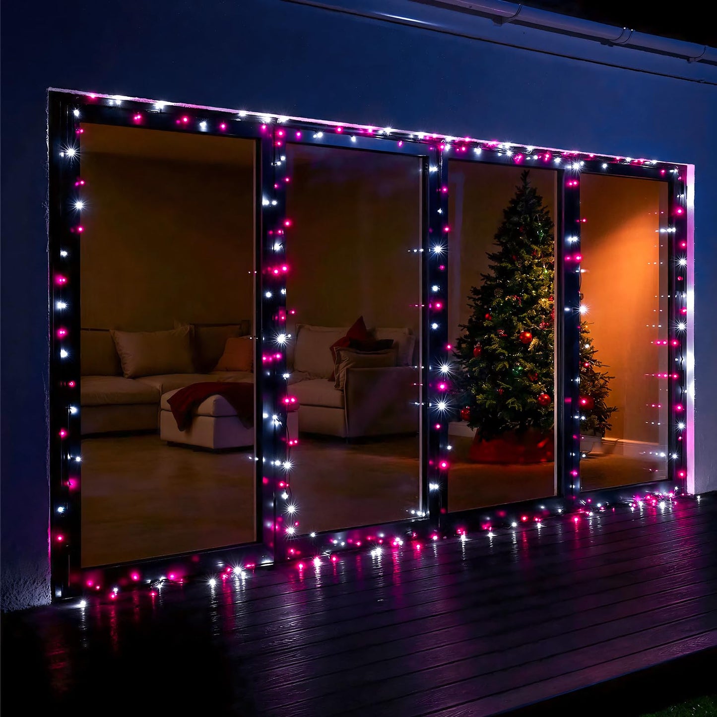 Nielfoi 100Ft 300 Led Christmas Lights Christmas Tree Lights With 8 Modes Waterproof Green Wire Outdoor String Lights Plug In Xmas Decorations For Indoor House Yard Holiday Pink White