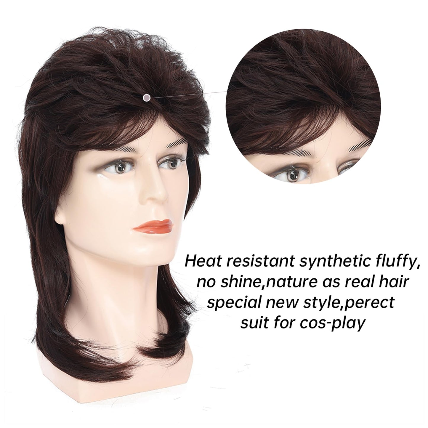 Lotfon Mullet Wigs for Men,Joe Dirt,Emo Wig,80s Costumes Fancy Party Accessory Cosplay Wig,Halloween Man x (Dark Brown)