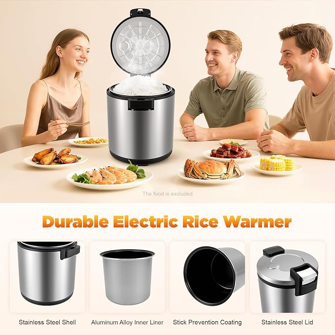 23L/6gal Commercial Rice Warmer with Nonstick Inner Pot and Rice Spoon, Large Capacity Soup Warmer, Stainless Steel Electric Food Warm for Home, Restaurant, Hotel Canteen