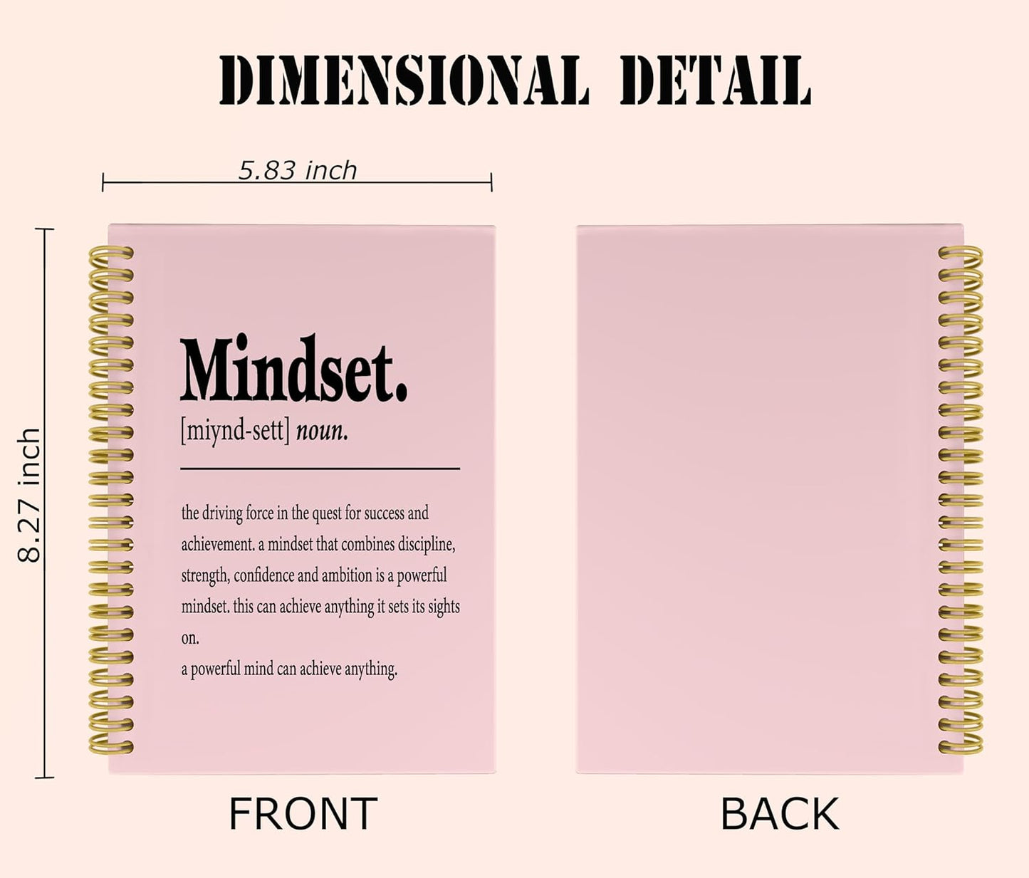 Knibeo Mindset Inspirational Notebooks Journal - Notebooks for School, 5.5×8.3 Inch Inspirational Spiral Bound Notebook with 164 Pages, College School Supplies(Light Pink)