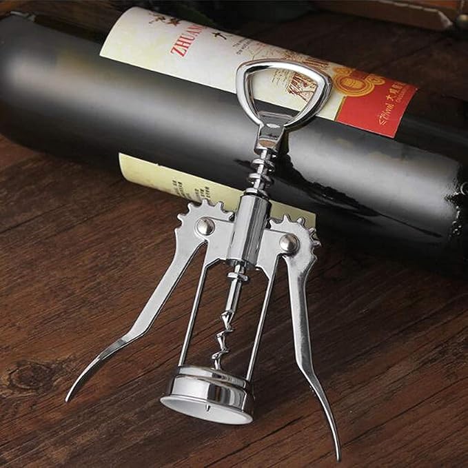 Wing Corkscrew Red Wine and Beer Bottle Opener with Wine Foil Cutter and Wine Stopper (401-Silver)