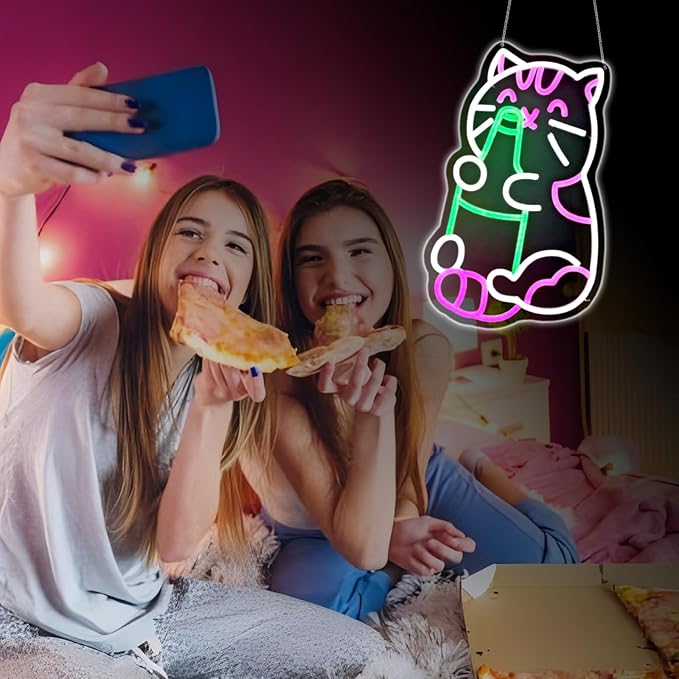 Cat Beer Neon Sign Led Neon Lights Neon Signs for Wall Decor Light Up Sign for Birthday Party Club Gift