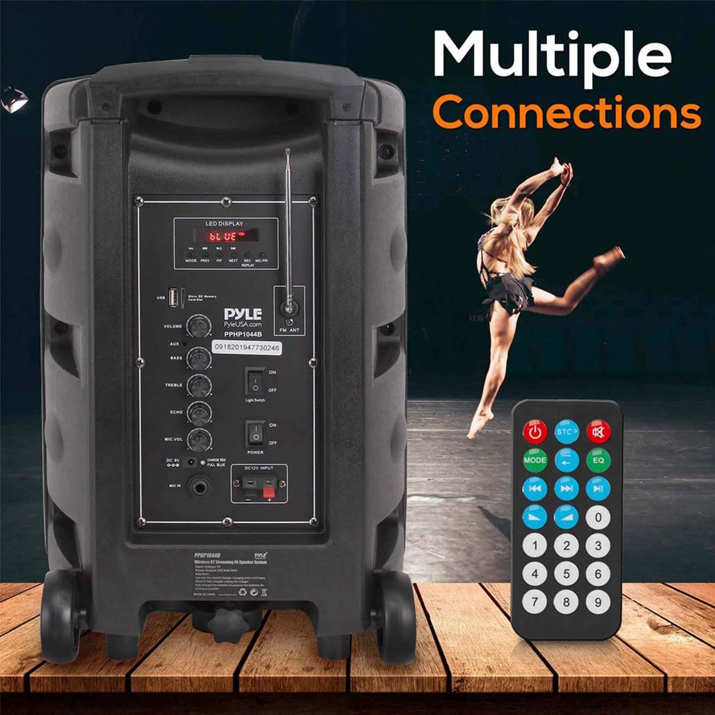 Pyle Portable Bluetooth Pa Speaker System - 600W Bluetooth Speaker Portable Pa System W/ Rechargeable Battery, Party Lights, Mp3
