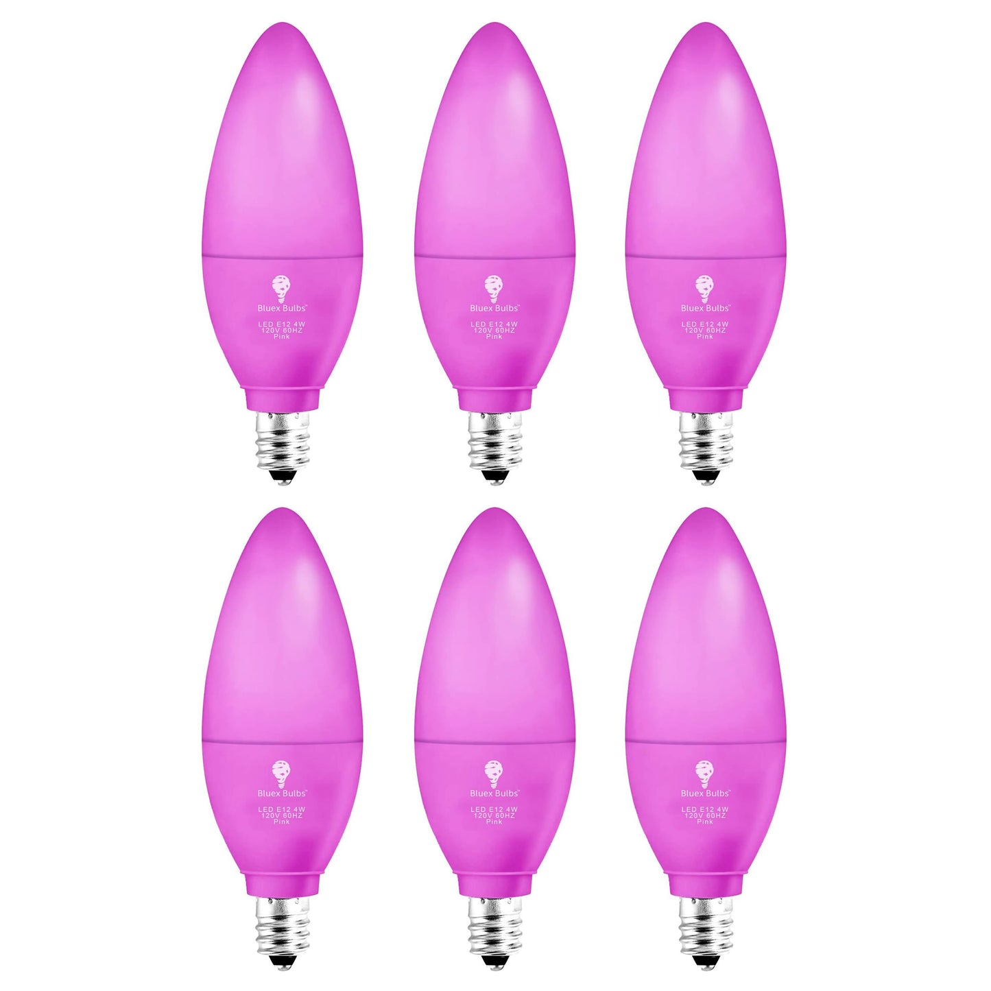 Bluex Bulbs 6 Pack Pink Led Candle Light Bulb - 4W (40W Equivalent), E12 Base, Ideal For Home & Party Decoration