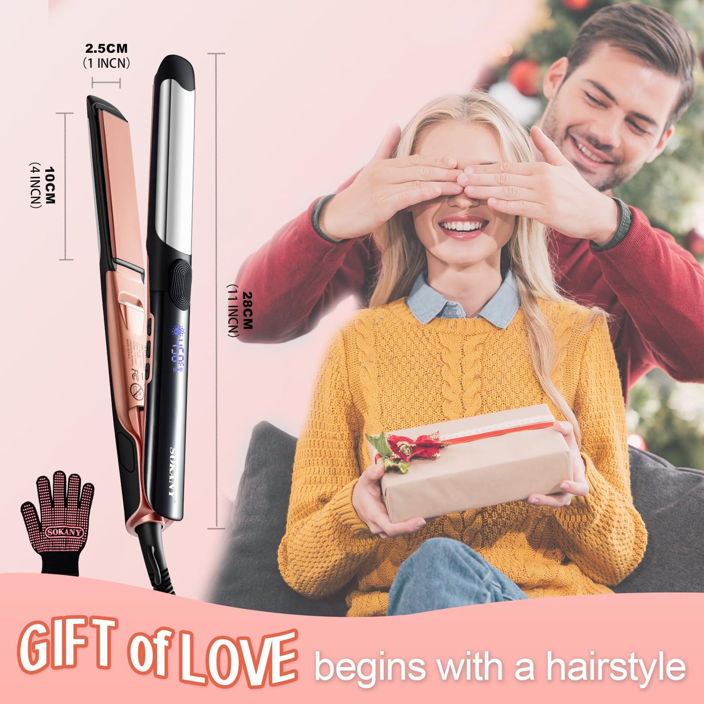 SOKANY Hair Straightener 1 Inch Ionic Flat Iron and Curler 2 in 1 | Dual Voltage Smart 3D Ceramic Floating Plates Straightener,8