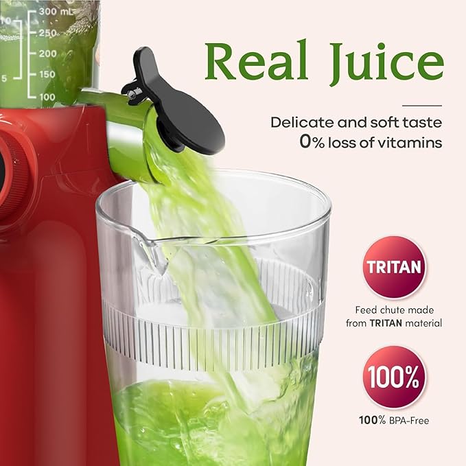 Anybear Cold Press Juicer, 200W Slow Masticating Juicer 4.3" Large Feed Chute Fit Whole Fruits Vegetables | Upgraded Auger | Tritan Materials | BPA Free | Easy to Clean with Brush (Red)
