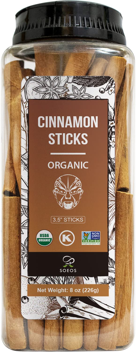Soeos Organic Cinnamon Sticks, Cinnamon, Ground Cinnamon, Cinnamon Sticks, 100% Raw, Non-GMO, Kosher Certified, Cinnamon Seasoni