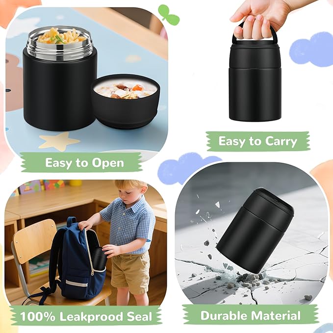 10oz Soup Thermo for Hot Food Kids Insulated Food Jar Container with Spoon Width Mouth Stainless Steel Leak Proof Thermo Lunch Box for School Travel