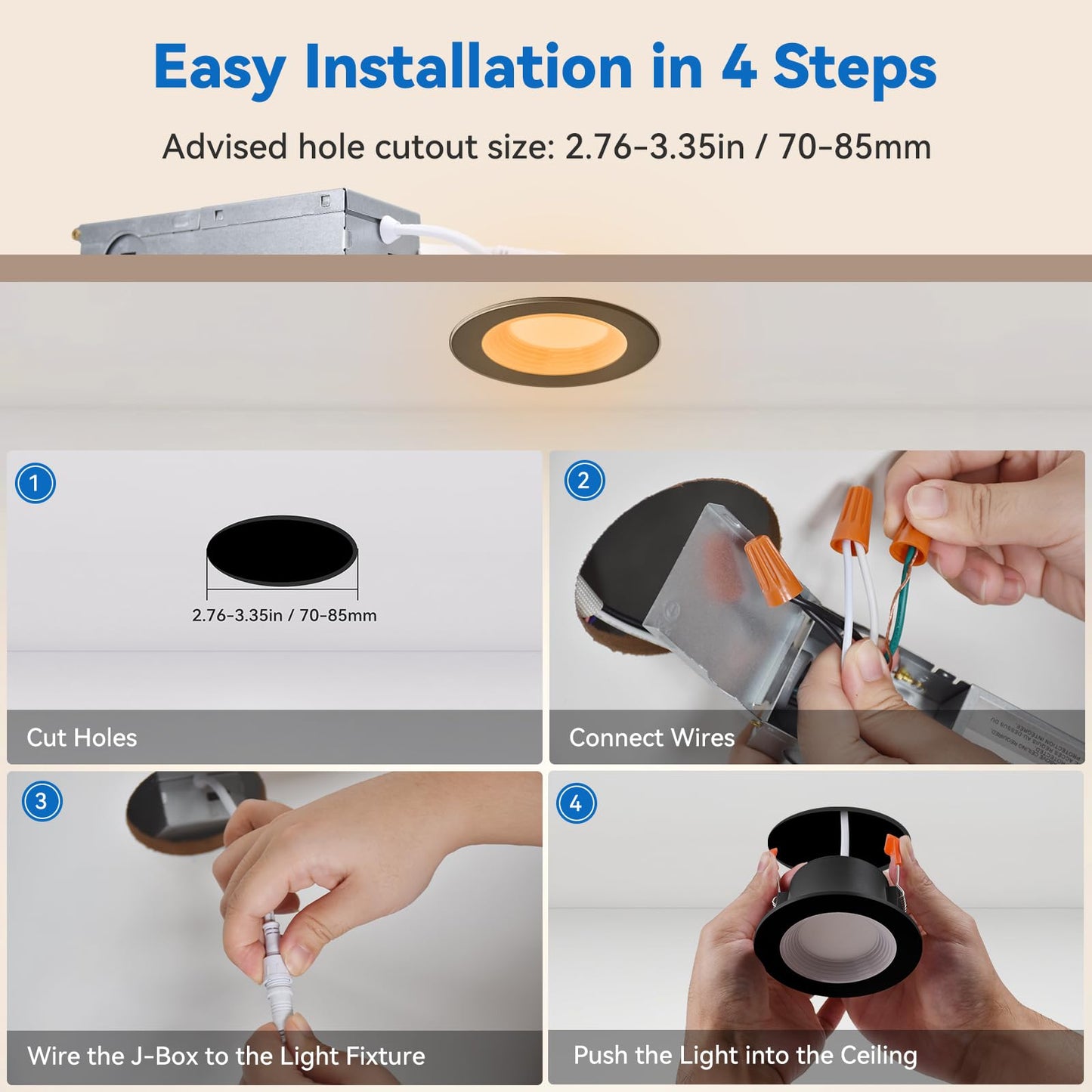 Cycevsun Black 3 Inch Led Recessed Lights Switchable Night Light & Main Light 5 Color Temperatures 2700K-5000K Dimmable Canless Wafer Light Downlight For Cozy Home Lighting 6W/2W Etl 24 Pack