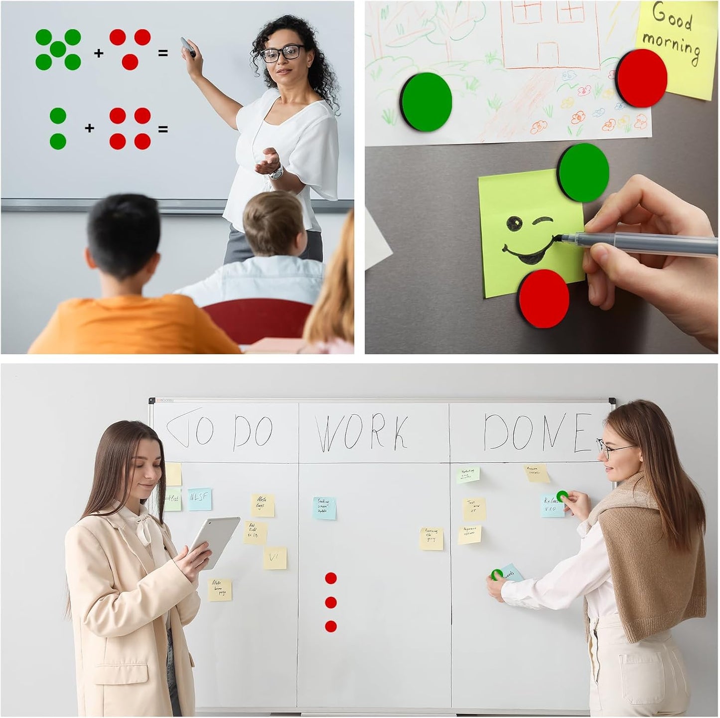 Xuhal 40 Pcs Double Sided Red Green Magnets 1.26'' Red Green Flip Reversible Magnets Dots for Whiteboard Mini Colored Double Sided Reversible Circle Indicator for Office Classroom Decoration (Classic)