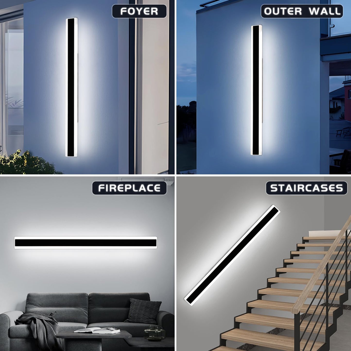 Mikeru 57Inch Long Led Wall Light 6000K Cool White Modern Outdoor Wall Light Ip65 Waterproof Black Acrylic Porch Exterior Lighting Fixtures Exterior Wall Mount Lights For Garage Front Door
