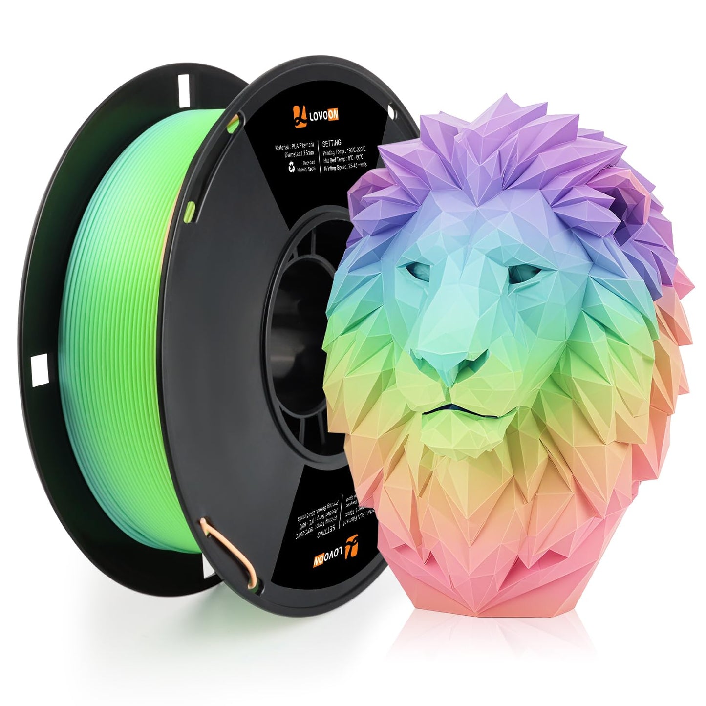 LOVOON Rainbow Gradient 3D Printing PLA Filament 1.75mm Color Shift by Length Multicolor Changing Filament Matte Blue/Green/Pink