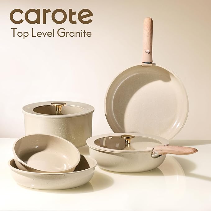 CAROTE 23PCS Pots and Pans set Non Stick, Ceramic Cookware Set, RV Kitchen Cooking Set Removable Handles, Oven Safe, Induction Coolware, Non-toxic Kitchen Cooking Set, PFAS and PFOA Free