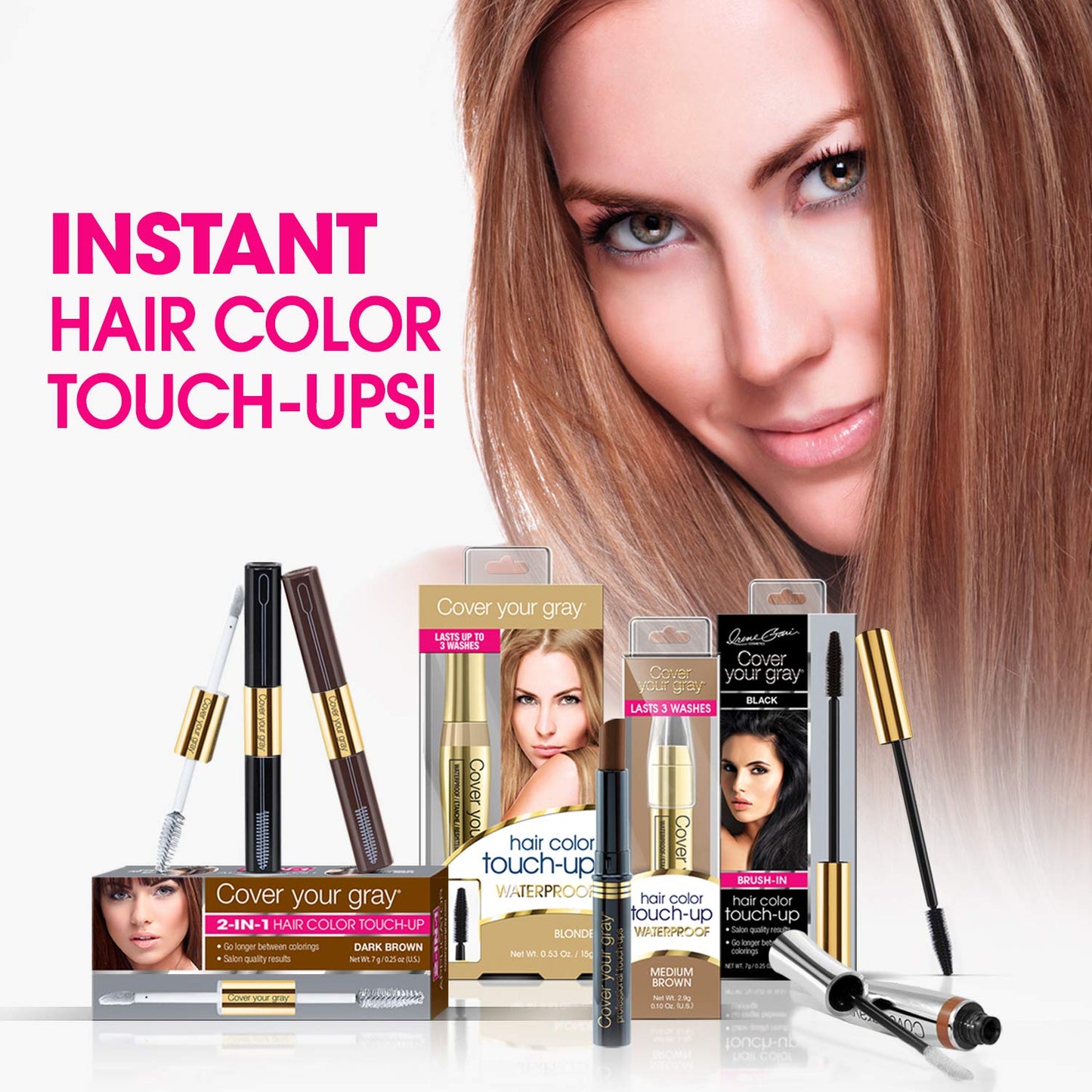 Cover Your Gray Waterproof Root TouchUp, Medium Brown, 0.53 Ounce