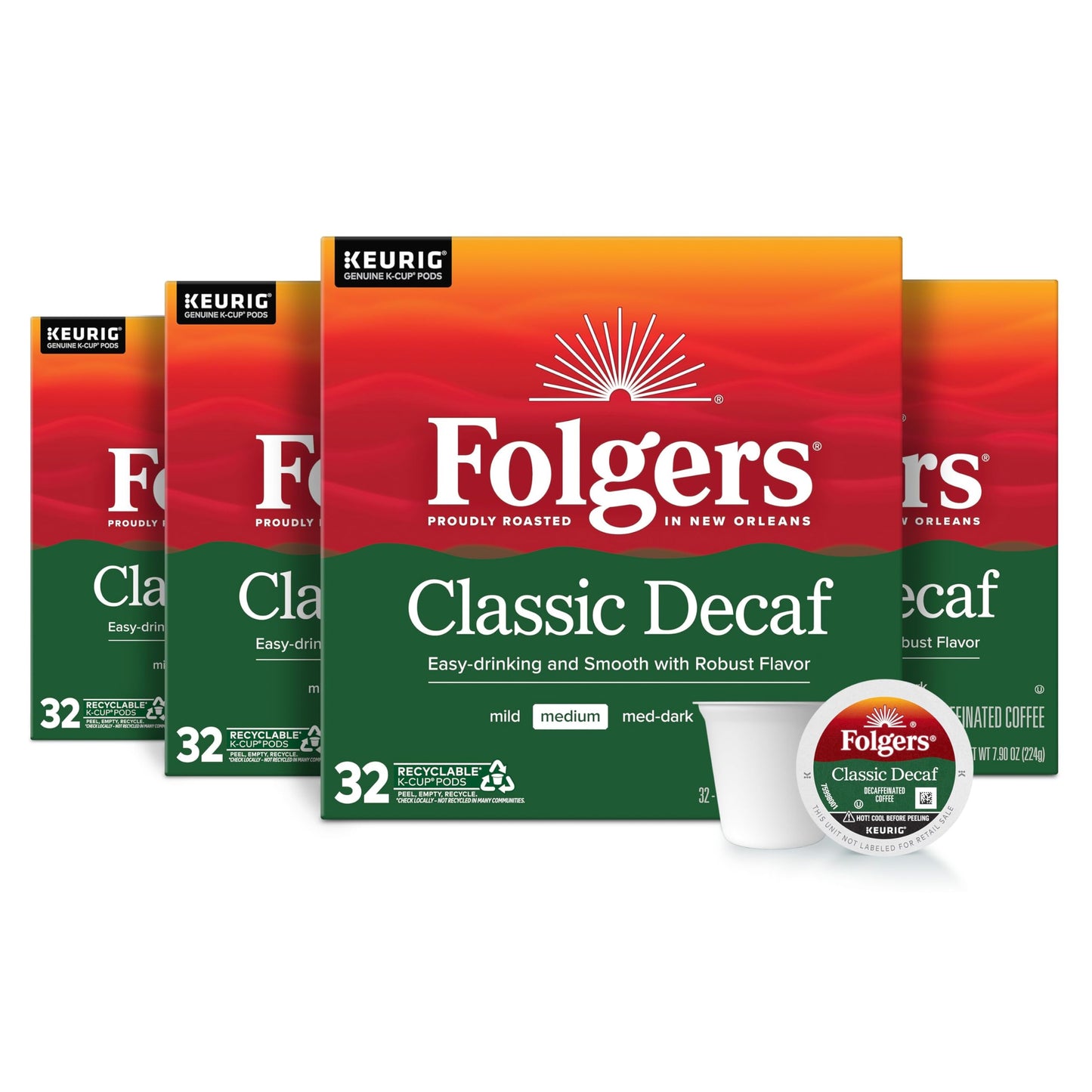 Folgers Classic Decaf Coffee Keurig K-Cup Pods 128 Count
