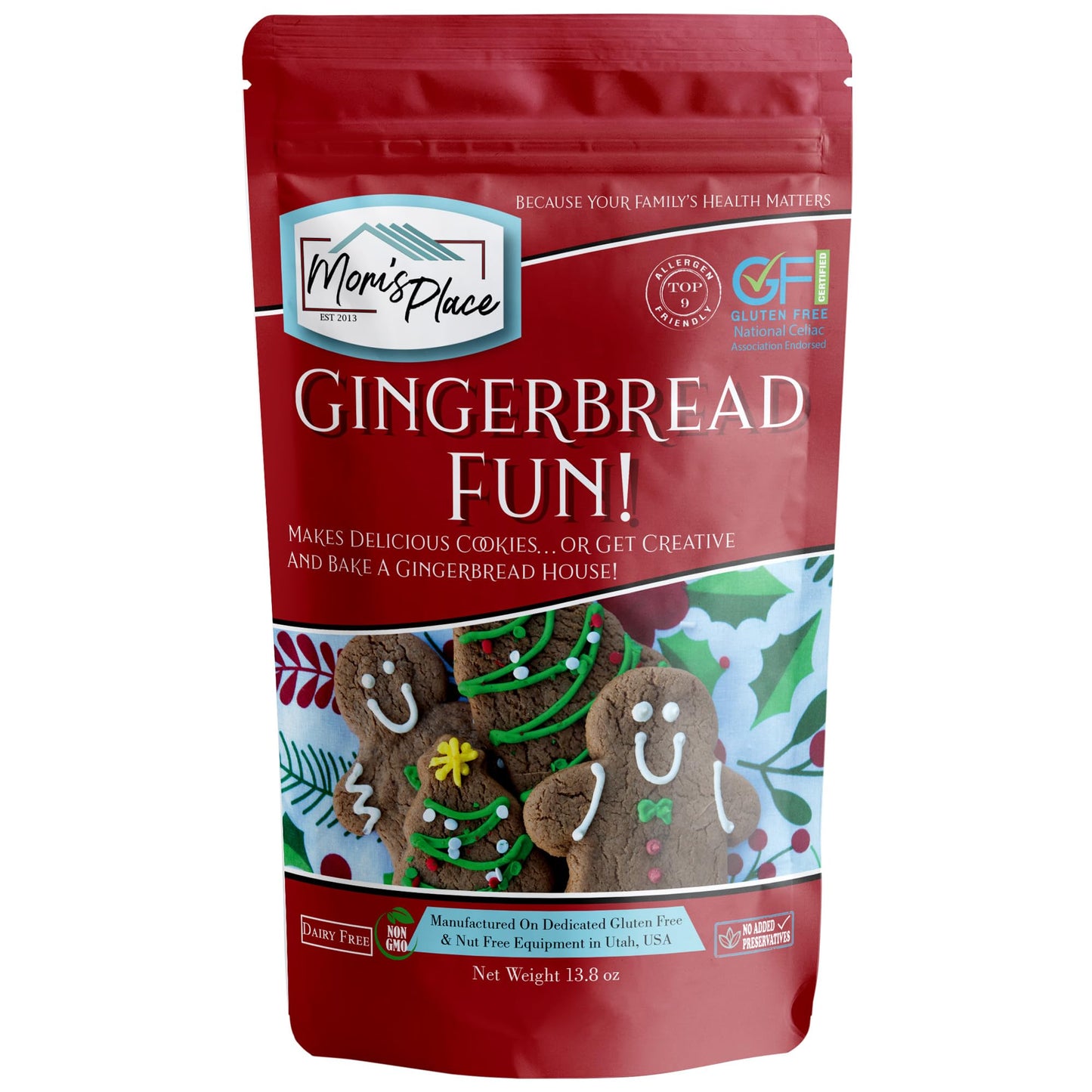 Moms Place Gluten-Free Gingerbread Fun Mix for Cookies or Gingerbread House, Easy to Make, 15 Servings, Nut Free, Dairy Free &