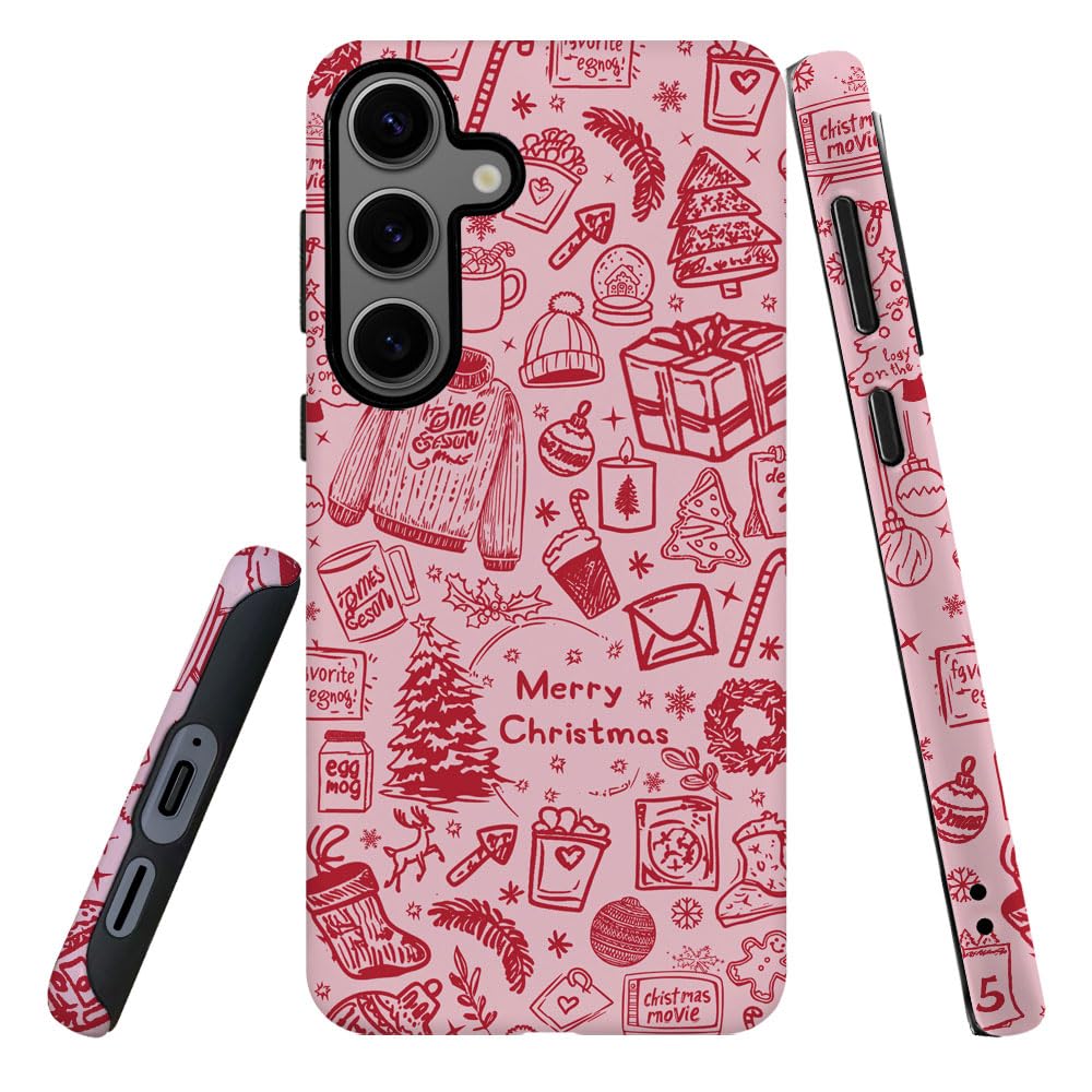 DJSOK Compatible with Samsung Galaxy S24 FE,Frosted PC Anti-Scratch Shockproof Case - Christmas Red Hat Tree