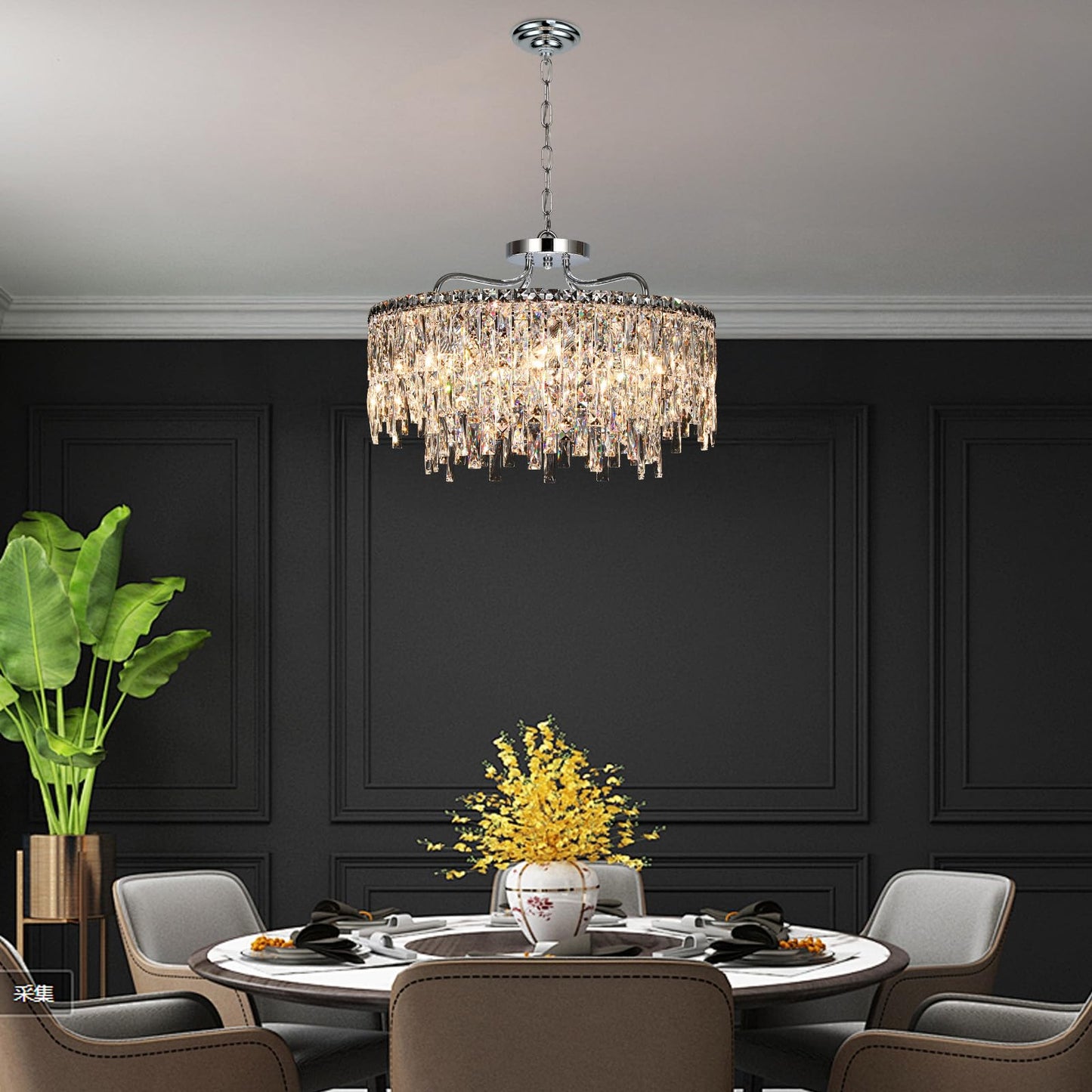 Nisidun stylish Crystal Chandelier 24 Modern Round Dining Room Chandeliers Over Table 8 Lights Chrome Ceiling Pendant Ceiling Lighting For Living Room Bedroom Entryway Foyer Staircase