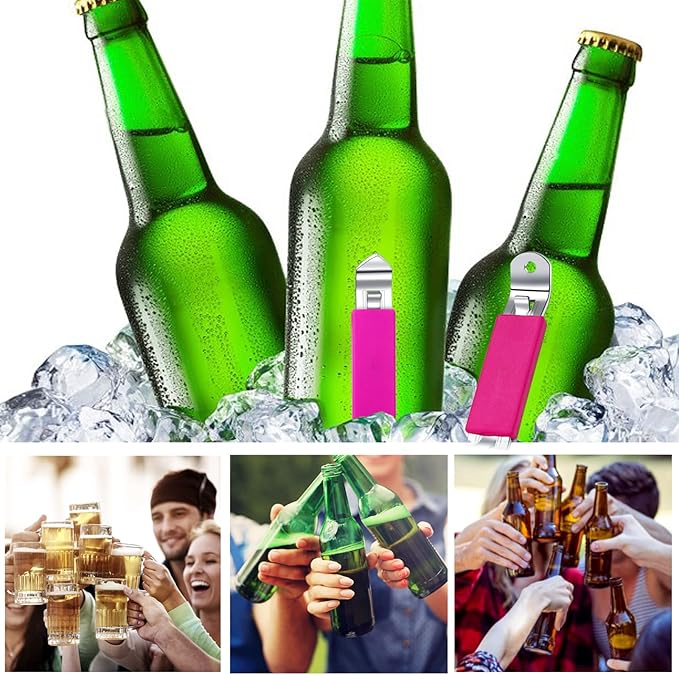 3 Pieces Magnetic Bottle Openers Can Opener Classic Beer Opener Stainless Steel Small Bottle Opener Can Tapper with Magnet for Camping and Traveling HANCELANT (Fuchsia)