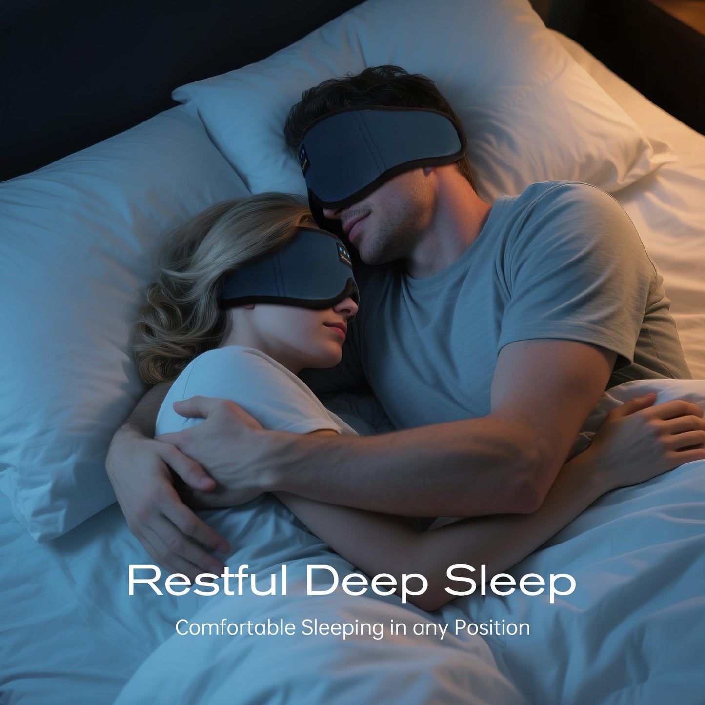 ZHENYEMEI 3D Sleep Mask with Bluetooth Headphones, Sleeping Headphones for Side Sleepers, Wireless Music Eye Mask with Ultra-Thin Stereo Speakers for Men, Women, Tech Gifts, Deep Blue