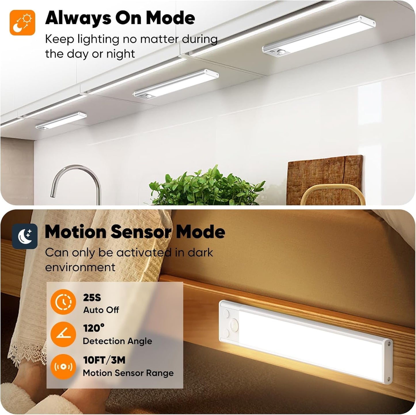 Brightever Under Cabinet Lighting, 5-Pack Motion Sensor, Wireless Dimmable, 10 inch, Acrylic, Model YS-CGD25-02, 3CCT-5Pack