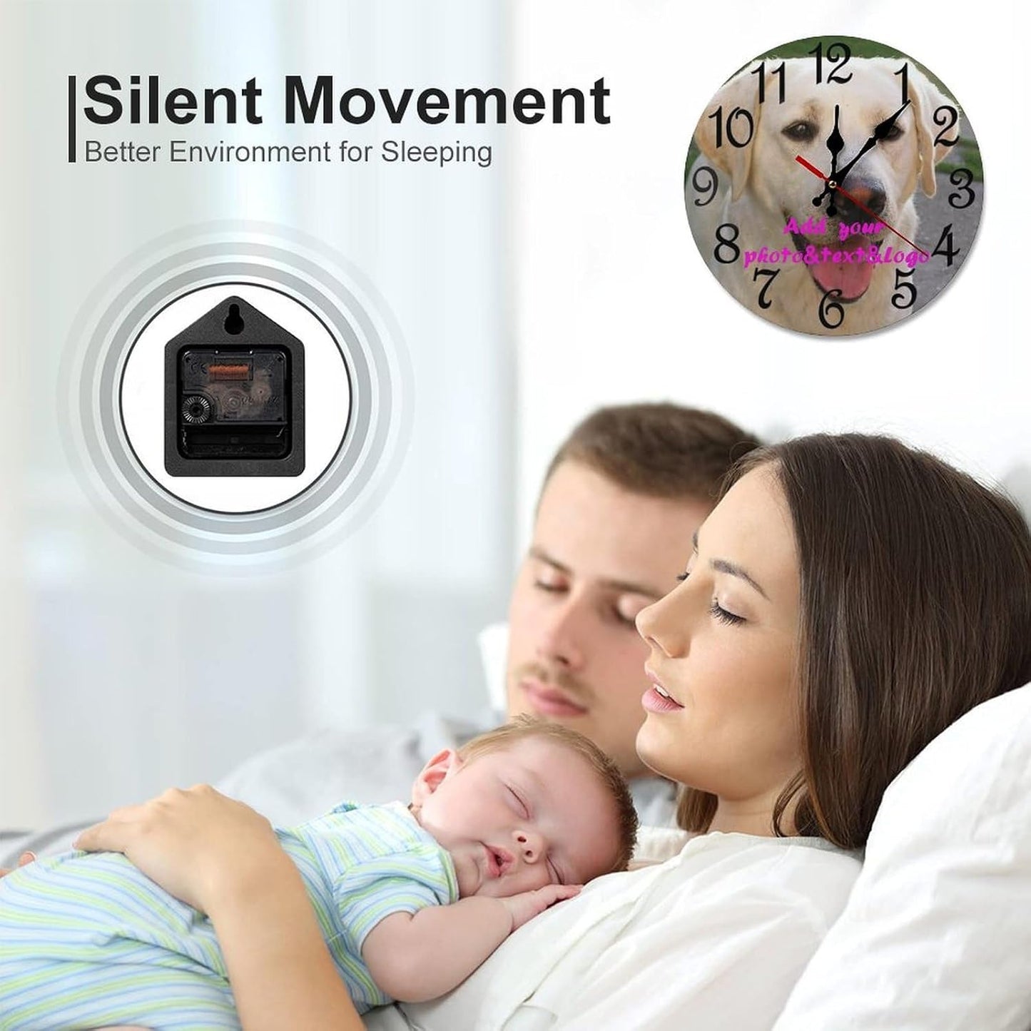 Custom Wall Clock,Personalized Wood Clock add Your Photo/Text,Customizable Silent Round Decoration for Kitchen Bathroom 12inch style2