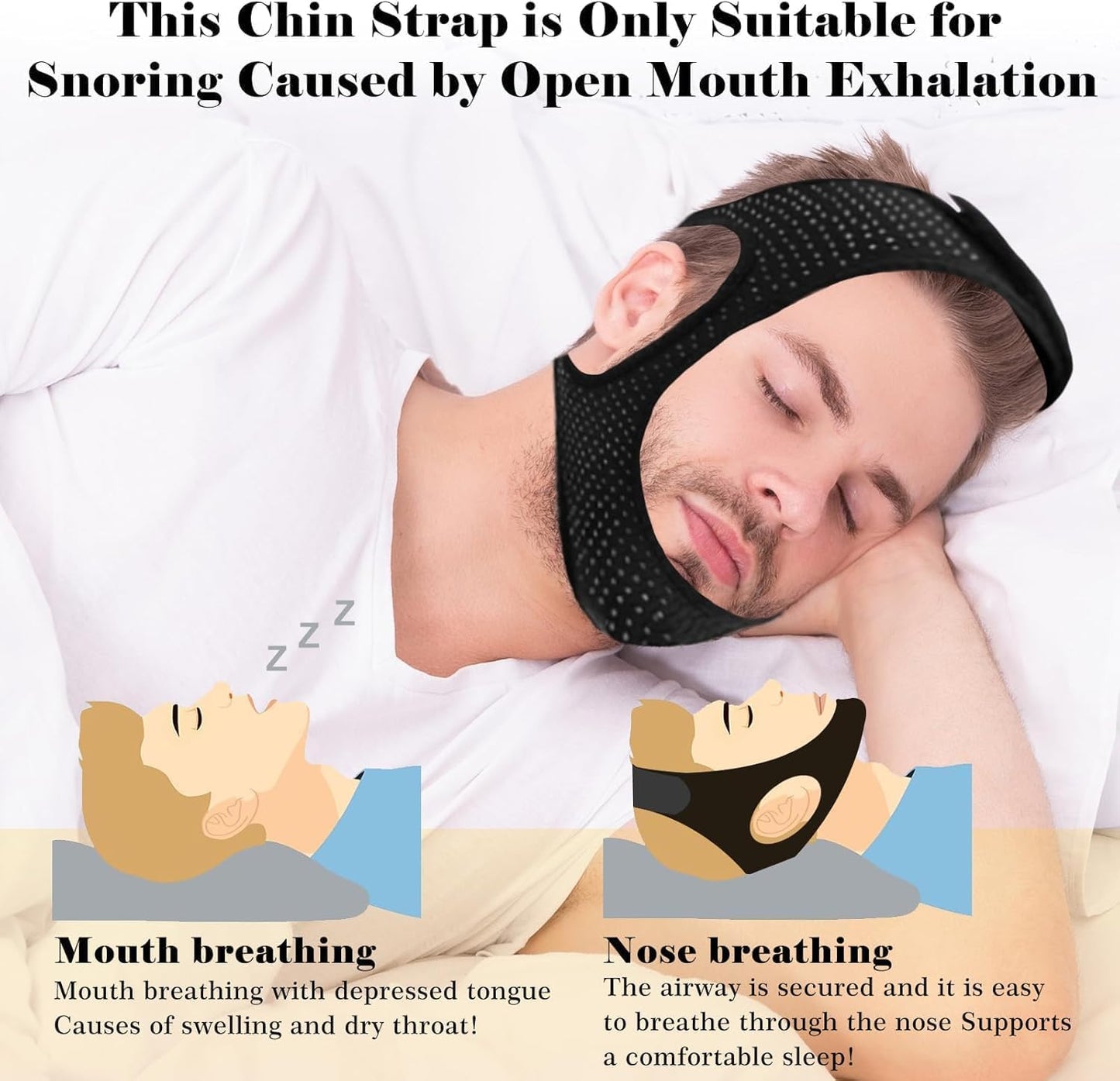 Sleep Apnea Devices丨Comfortable Chin Strap for Sleeping - Improve Sleep Quality, Simple & Adjustable Design for Men and Women (21 Inch, Black)
