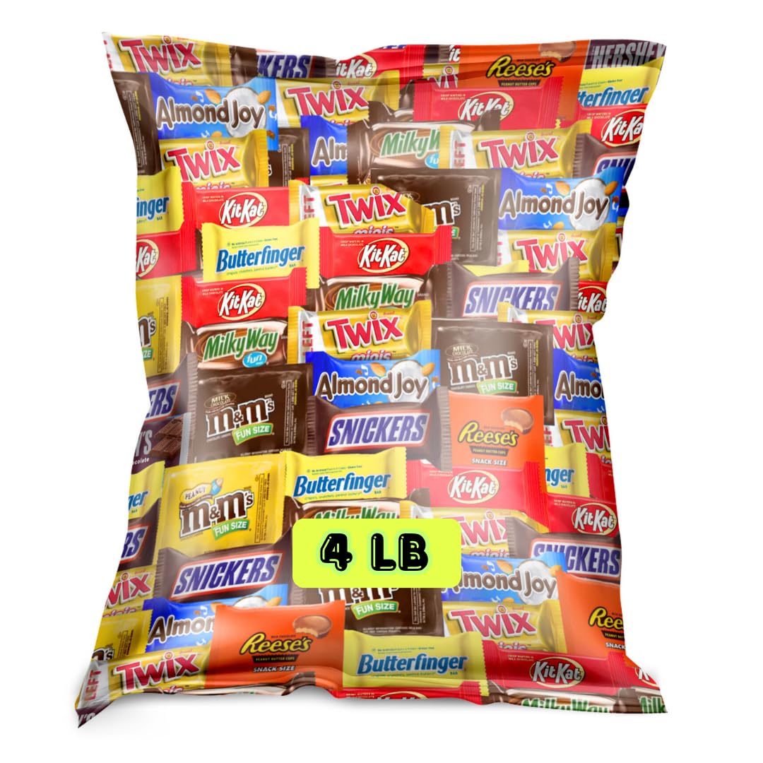 Halloween Assorted Fun-Size Chocolate Candy Mix - Bulk Bag - Variety Pack for Parties Pinatas Office Snacks Holidays & Events (4 LB)