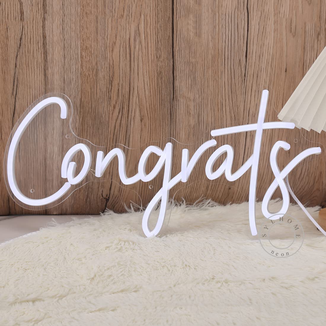 Sylhome Led Neon Congrats Sign - Cold White Acrylic Light For Wedding, Birthday, Graduation - 15.8 X 7.4 - Model Ns-Rc5Vd-Amz-Cong