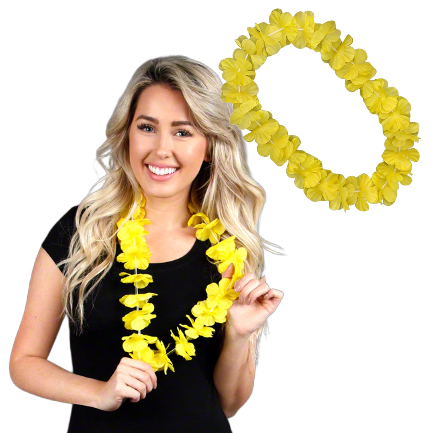 blinkee Vibrant Yellow Satin Faux Floral Lei - 36 Hawaiian Flower Necklace for Luau & Tropical Parties