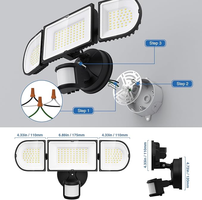 150W Motion Sensor Lights Outdoor for Outside, 15000LM LED Flood Lights Outdoor Wired Dusk to Dawn, Exterior Security Floodlight Fixture Waterproof IP65, Outdoor Lighting for House, Garage